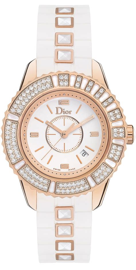 Dior Christal White Dial 18kt Rose Gold Ladies Watch 